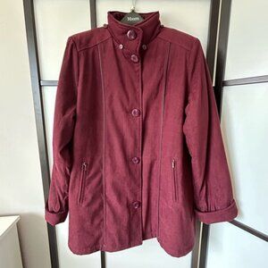 Vintage Nuage Womens Burgundy Medium Weight Lined Button Down & Zipper Coat
